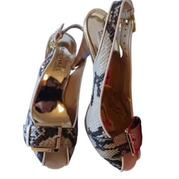 Michael Kors Niki Snake Leather Open Toe Buckle Platform Slingback Heels… - Picture 4 of 13